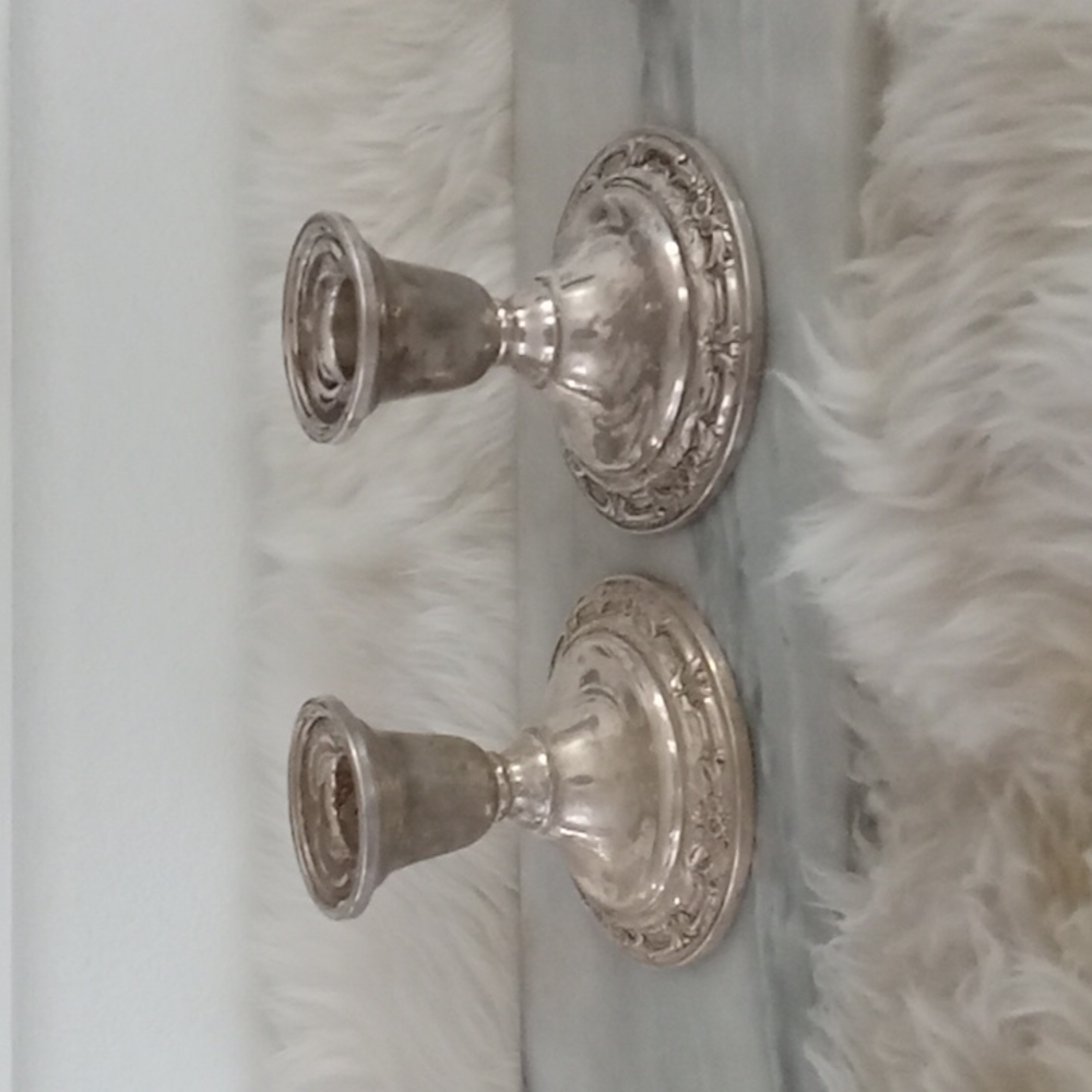 2 Wild Rose International N243 Sterling Silver Weighted Candle Holders